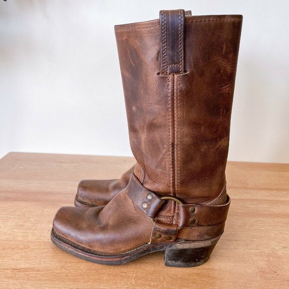 Frye Shoes - Frye Women's Sz 5 Harness Distressed Oiled Leather Square Toe Motorcycle Boots